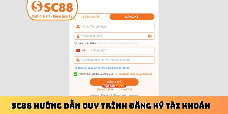 SC88 hướng dẫn quy trình đăng ký tài khoản